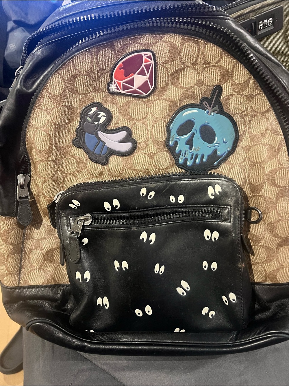 Coach x Disney Brown & Black Signature Canvas Backpack with Playful Eye Pocket